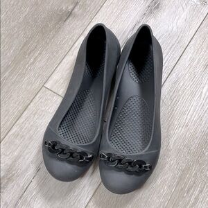 CROCS Black Flats & Loafers with Perforated Design Size 9.